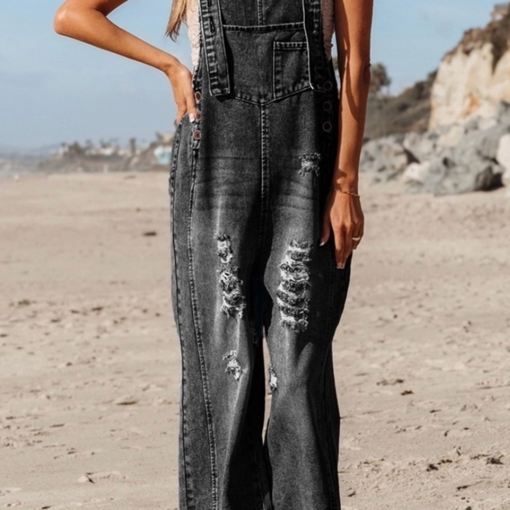 Trendy Black Denim Overalls for Women